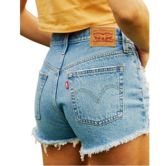 LEVI'S 501 High Rise Cut Off Denim Shorts Size 32 Quiet Riot Button Fly Festival - Picture 2 of 9